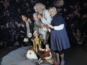 "Duke Oldrich & Washerwoman Bozena, the True Story: A Historical Comedye in Three Acts" -- Actor/puppeteers left to right: Jane Catherine Shaw, Deborah Beshaw-Farrell, Vit Horejs, Carrie Beehan. Photo by Jonathan Slaff.